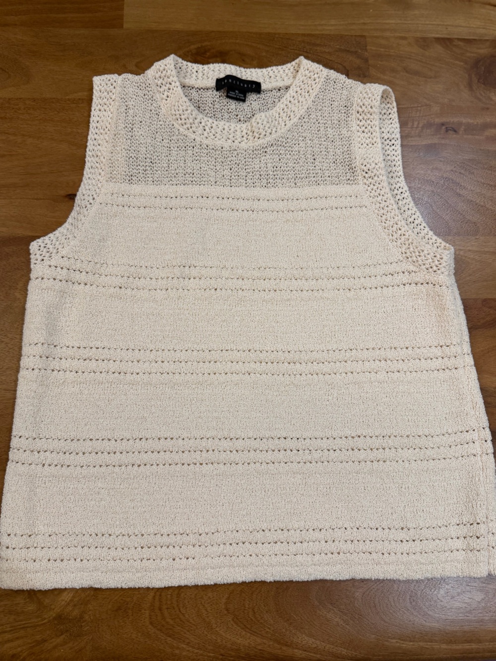 Sanctuary Cream Open-Work Sleeveless Knit Top Size XL